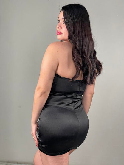 Emily'S Mini Rhinestone Strapless Dress - Open V Neck Cut